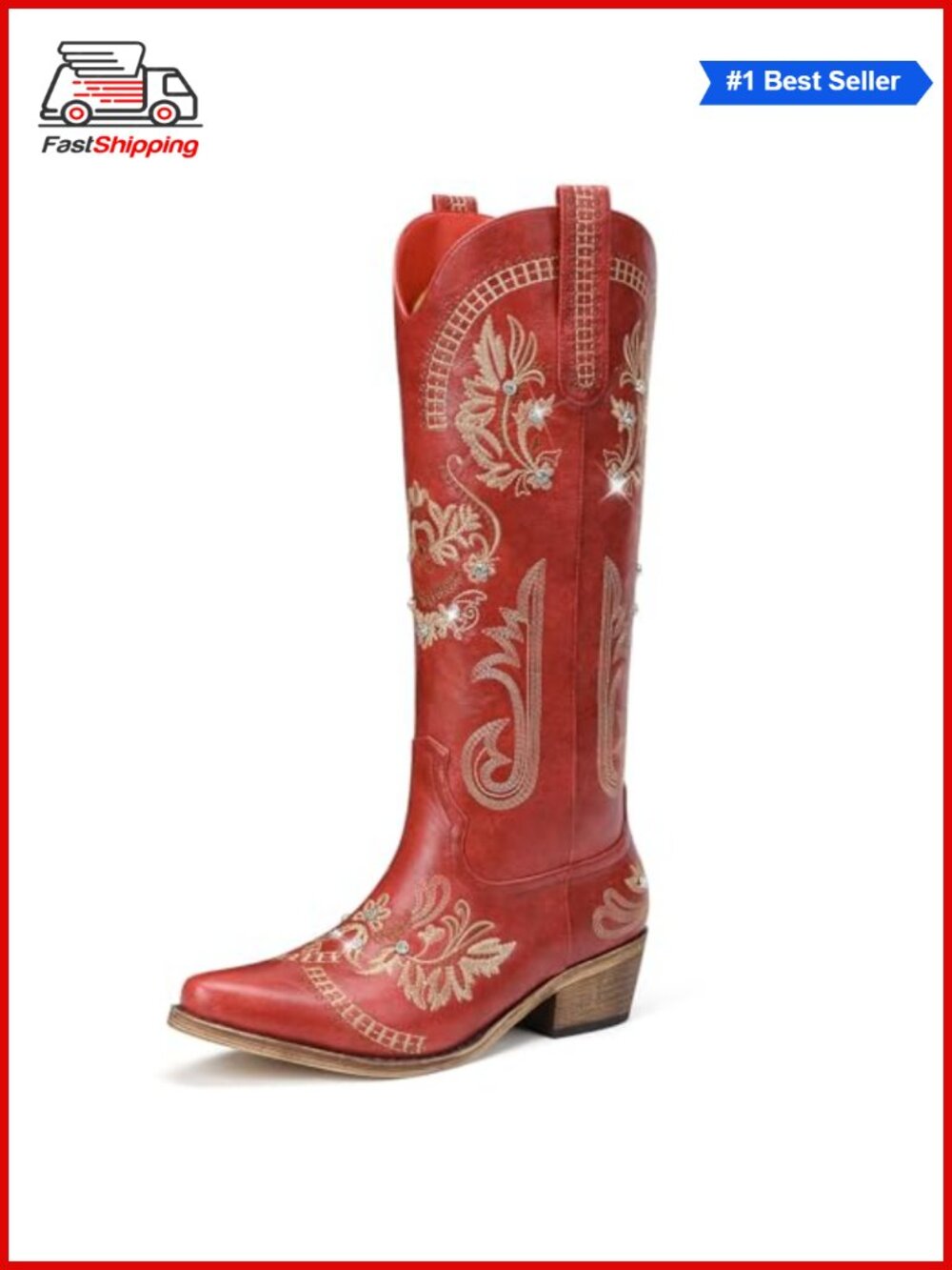 ✨ Dixhills Women's Knee High Western Cowboy Boots Faux Leather Rhinestone
